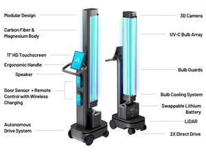 OhmniClean uvc disinfection robot autonomously navigating small to large rooms. Lightweight and easy to use. 